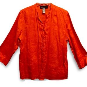 Sag Harbor 100% Linen Orange Button Front Faux Cami Long Sleeve Shirt NWOT